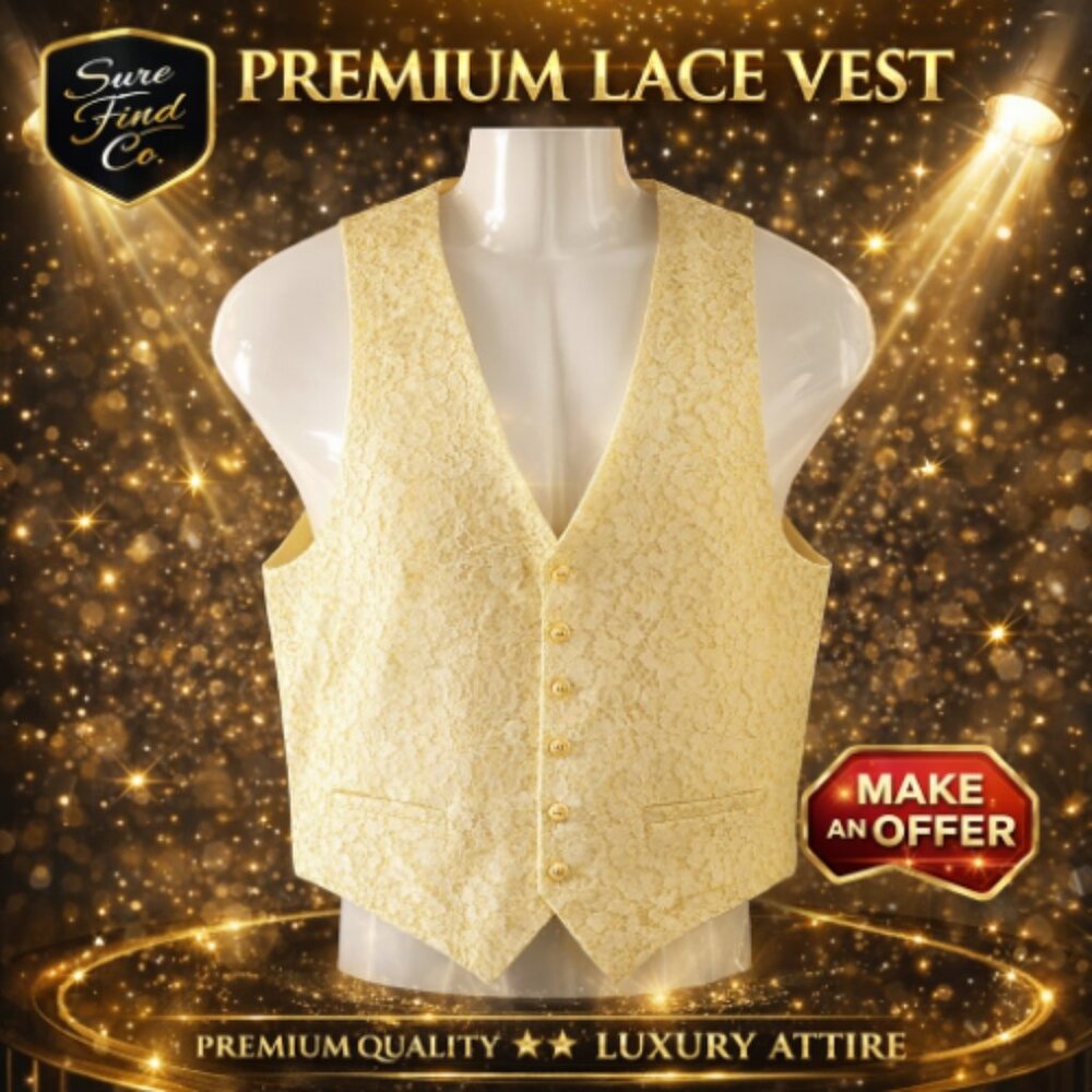 AKF New York VTG 90s Boho Retro Lace Pattern Cream Button Vest Womens Size Small